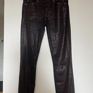 7 MANKIND - WAXED EMBOSSED CROCCO JEANS - SIZE 25 - BURGUNDY/NAVY - ALMOST NEW